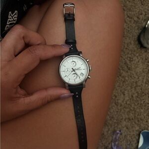 Fossil Silver Dial Black Strap Watch